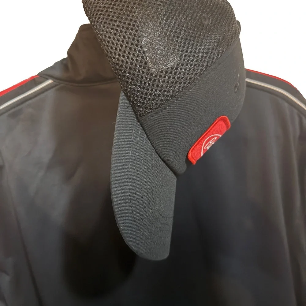 LOT OF 2: Peterbilt Track Jacket & Mesh Trucker Hat Men's XL Black Red‎